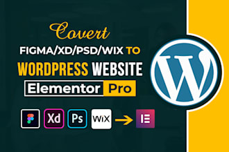convert PSD, xd, wix, figma to wordpress website design with elementor pro