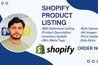 do shopify product listing, SEO listing, product upload