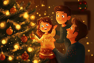 draw custom family portrait doodle for christmas