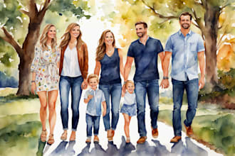 custom amazing family portrait watercolor portrait