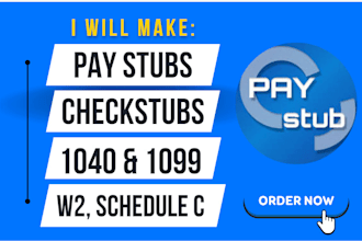 make paystub, pay stub, check stub, w2, 1040 and 1099