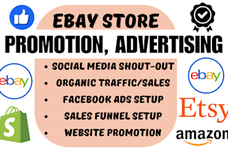 do ebay promotion, advertise shopify, etsy and amazon store to increase sales