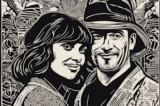 do a custom portrait in linocut style for you