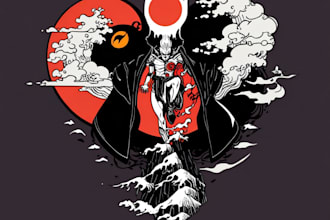 create detailed digital art japanese style for tshirts tattoos etc