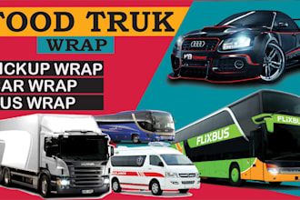 create eye catchable food truck wrap car wrap bus pickup wrap