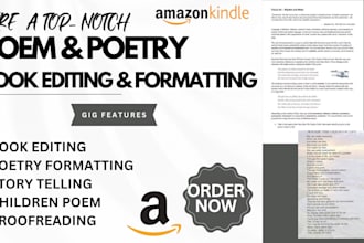 edit, proofread and format your poem and poetry manuscripts, novel books memoir