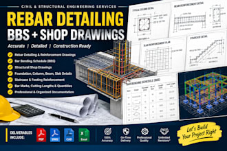 create rebar detailing, bbs and structural shop drawings