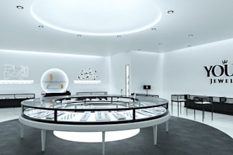 design 3d jewelry store , wristwatch, fancy clothing store, realistic rendering