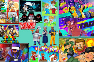 do a unique cartoon roblox thumbnail banner, anime pfp, for youtube or minecraft