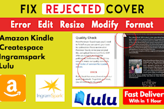fix error, edit, format book cover design for kdp, ebook, ingramspark, lulu