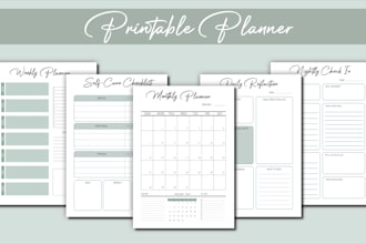 disign custom printable planner, journal, trackers, for etsy