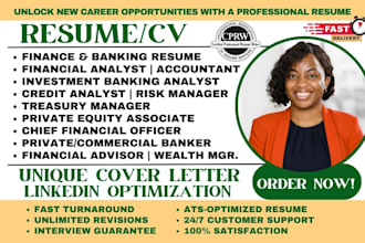 write finance, banking resume, fintech, private equity, investment, remote cv