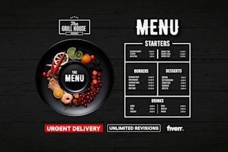 do your urgent food menu and restaurant menu, timeless vintage design