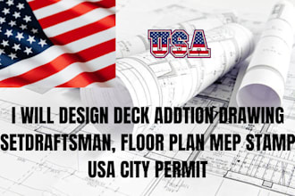design deck addition drawing setdraftsman, floor plan mep stamp usa city permit