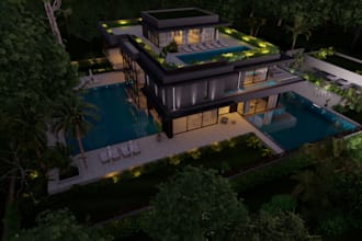 design modern house, 3d exterior, interior, plan, renders