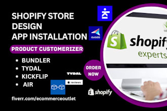 setup shopify store product customerization on bundler tydal kickflip air