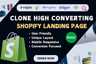 design or clone shopify landing page design with replo, gempages, pagefly, shogu