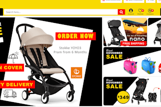 design baby product shopify store toddler clothing baby stroller website