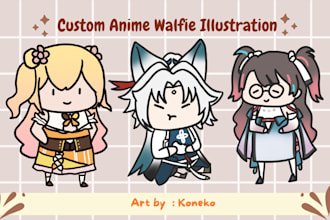 draw walfie illustration anime, chibi, animal, vtuber art, fanart, in cute style