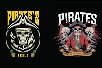 design custom skull pirates logo with illustration style
