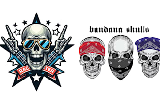 do classic vector skull logo and t shirt design