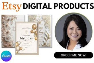 create digital products for etsy wedding invitation design canva template mockup