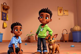 design 3d african american children book, kids story book illustration
