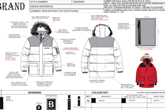 design custom hoodies jacket tech pack and fashion flat sketch mockup