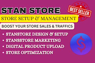 setup and design stan store upload digital products and store marketing setup