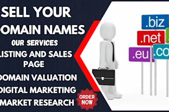 help to sell domain names with listing ,sales page, domain names, domain adverts