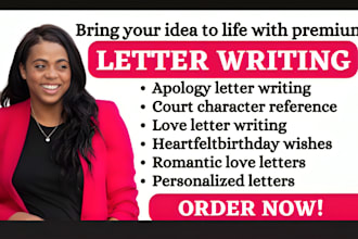 write court character letter, apology birthday wish love letter gratitude letter