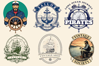 design vintage ship skull marine logo for your business