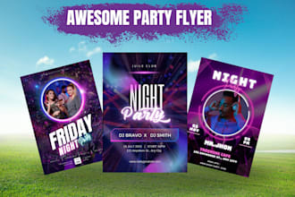 create flyer design, party, club, church, restaurant, and sports flyer