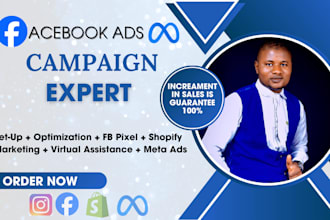 setup and manage facebook ads campaign shopify marketing meta ads and meta pixel