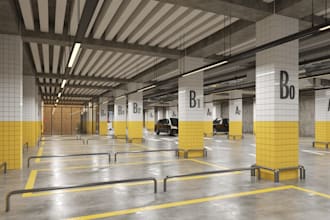 create 3d car park, caravan park, motor cabins, airport design