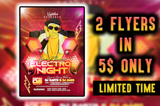 do event, church, food, party, dj, sports, club, flyers two in 5 dollars
