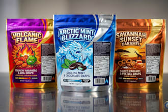 design professional food pouch packaging, mylar bag, and product label