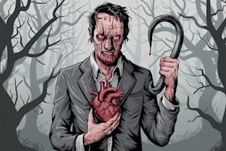 freehand draw dark art, horror and brutal illustration