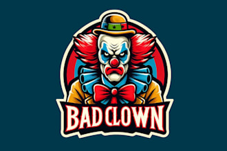 make an amazing bad clown mascot logo design in one day