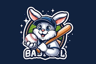 make an amazing bunny baseball sport mascot logo design for your business