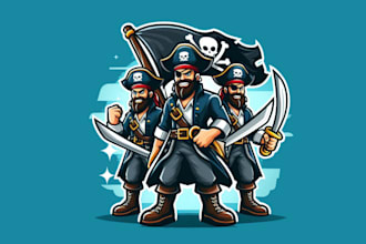 design different pirates holding a flag mascot logo in one day