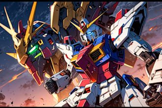 make gundam, transformers, mecha robot in anime manga style