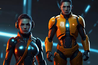 create an sci fi character art, sci fi art illustration