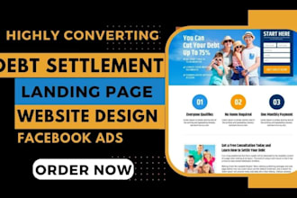 generate debt relief leads via facebook ads debt settlement website landing page