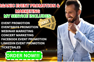 set up and manage eventbrite, promote linkedin event, concert to boost attendees