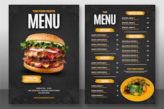 design food menu, restaurant menu flyer and posters professionally with in 4hour