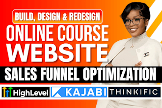 design kajabi online course website, teachable sales funnel thinkific website
