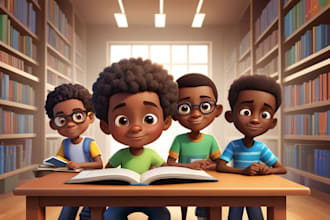 draw 3d african american children illustration, story book illustration, kdp