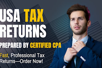 prepare US tax returns form 1040, 1120, 1120s, 990, 1065