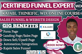 sales funnel landing page 4 kajabi online course, thinkific, wix, kajabi website
